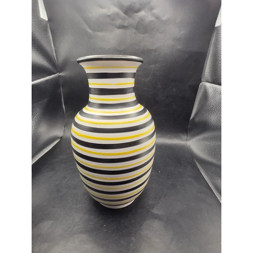 Pottery Slama Tunisia Ceramic Black Yellow Stripe Vase